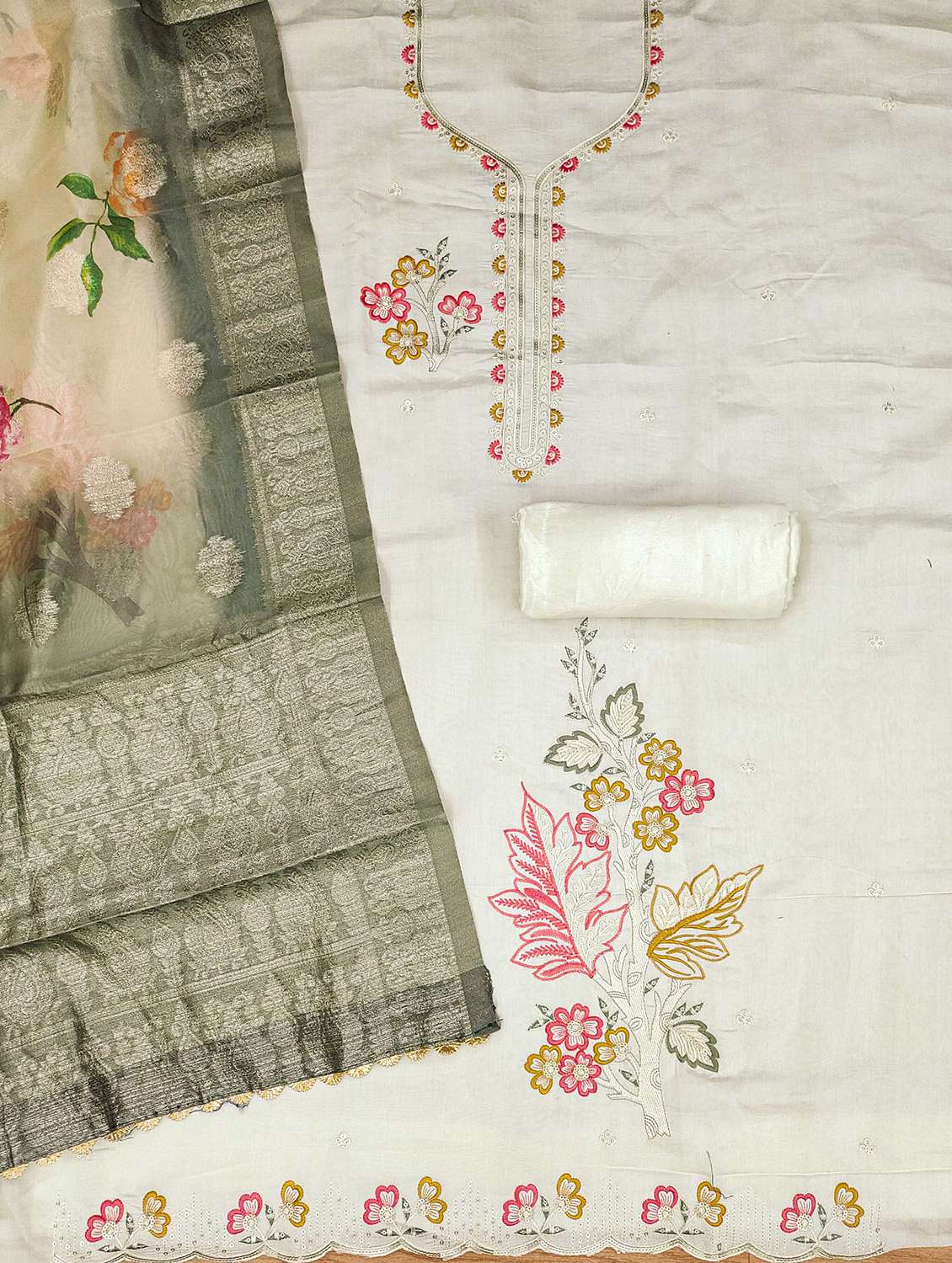 women solid with work embroidered unstitched suit set - 22022457 -  Standard Image - 2