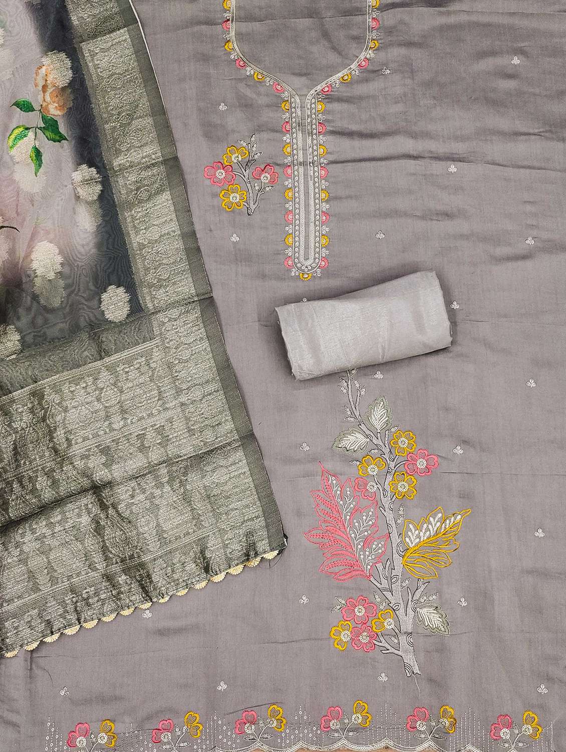 women solid with work embroidered unstitched suit set - 22022459 -  Standard Image - 2