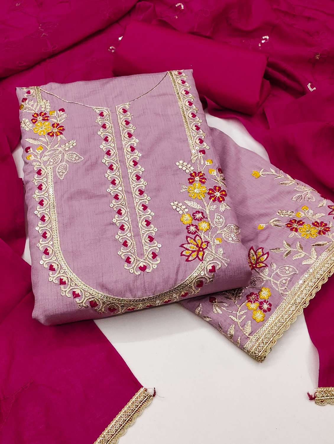 women solid with work embroidered unstitched suit set - 22022462 -  Standard Image - 2