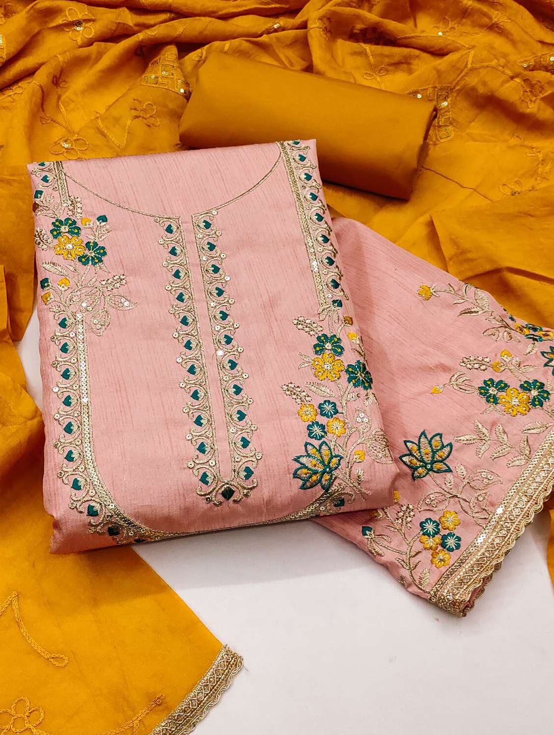 women solid with work embroidered unstitched suit set - 22022464 -  Standard Image - 2