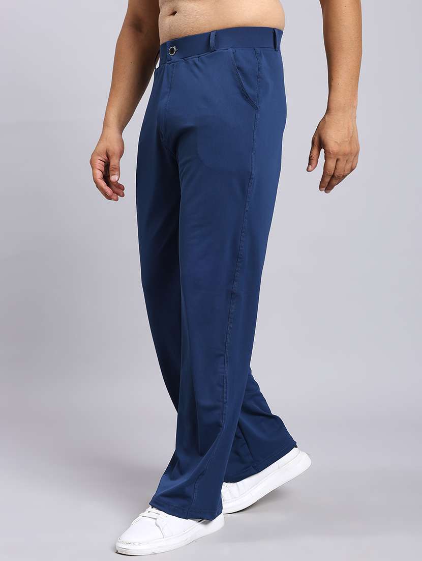 relaxed fit navy blue lycra blend trousers - 22022471 -  Standard Image - 2