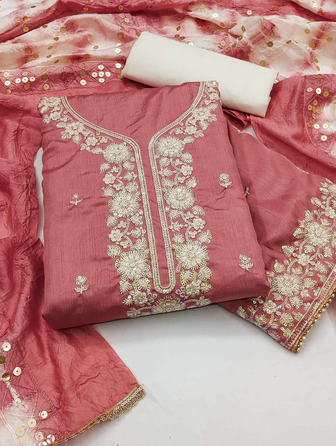 women solid with work embroidered unstitched suit set - 22022474 -  Standard Image - 2