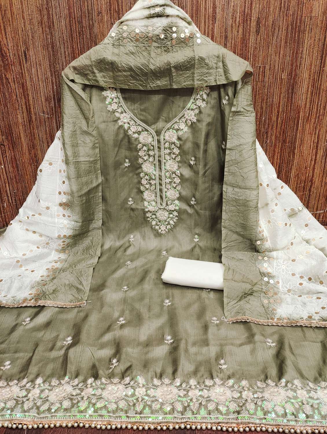 women solid with work embroidered unstitched suit set - 22022475 -  Standard Image - 2