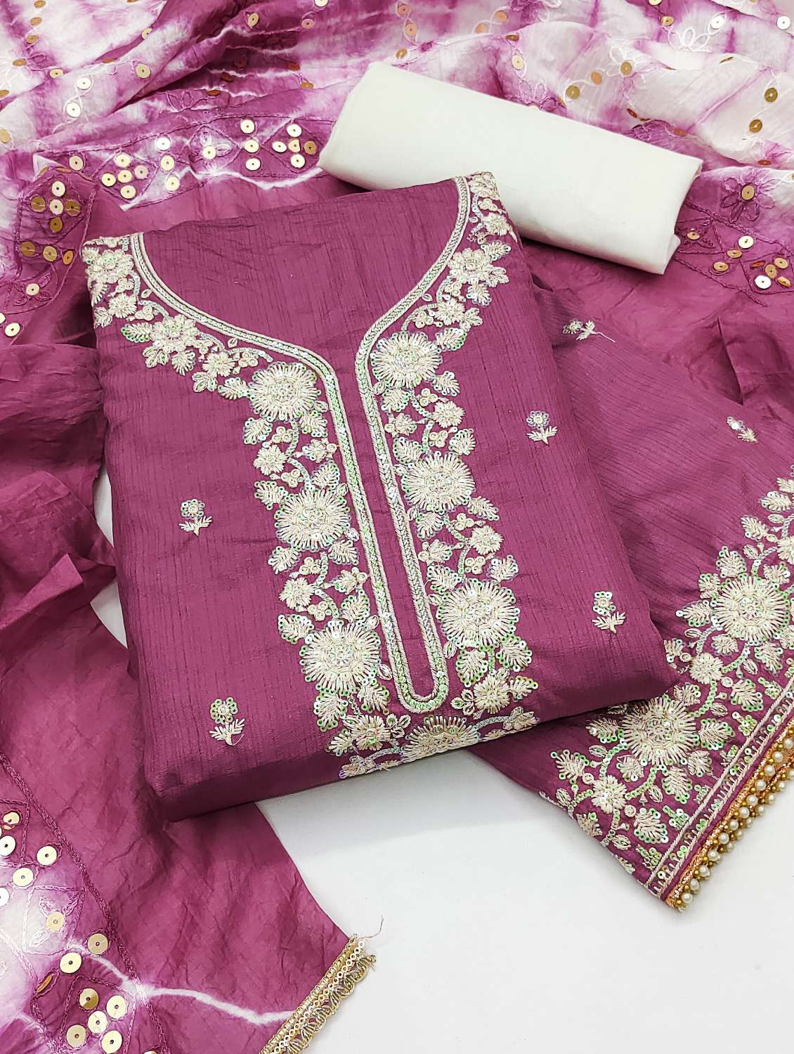 women solid with work embroidered unstitched suit set - 22022476 -  Standard Image - 2