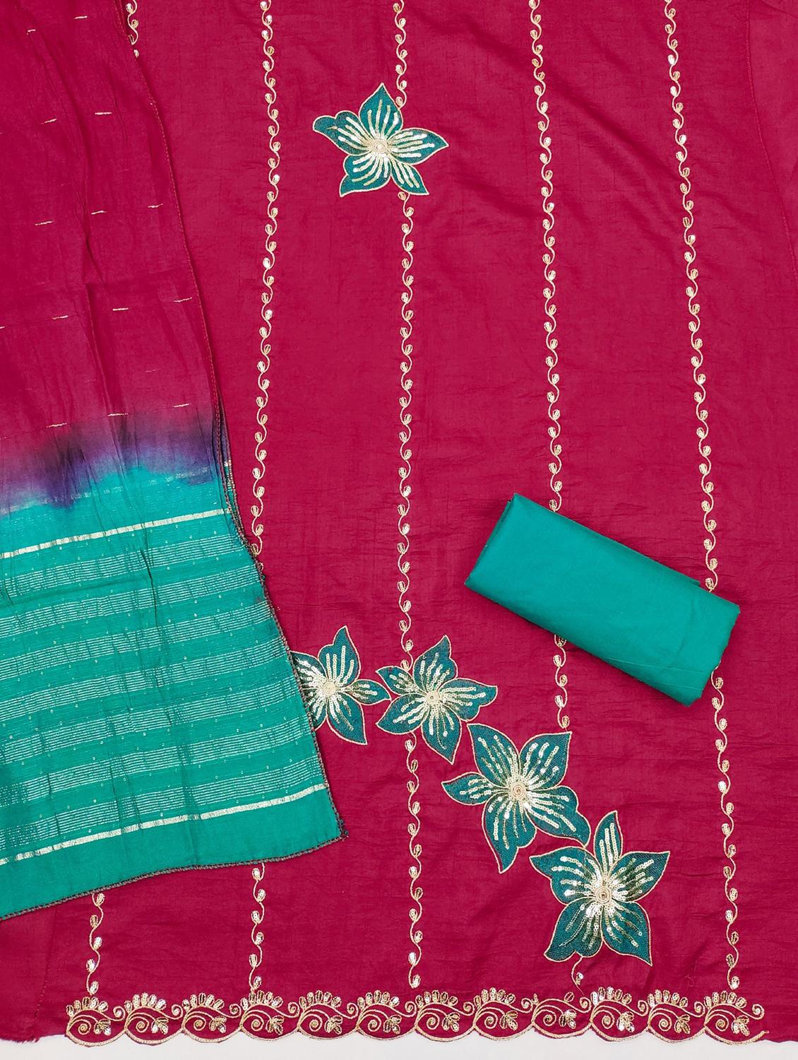 women solid with work embroidered unstitched suit set - 22022484 - Standard Image - 2