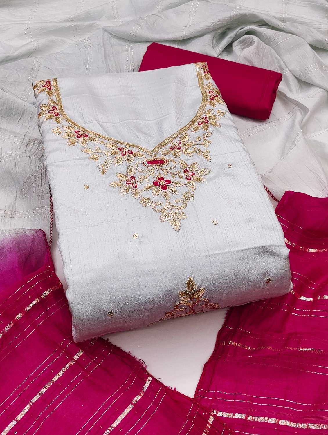 women solid with work embroidered unstitched suit set - 22022486 -  Standard Image - 2