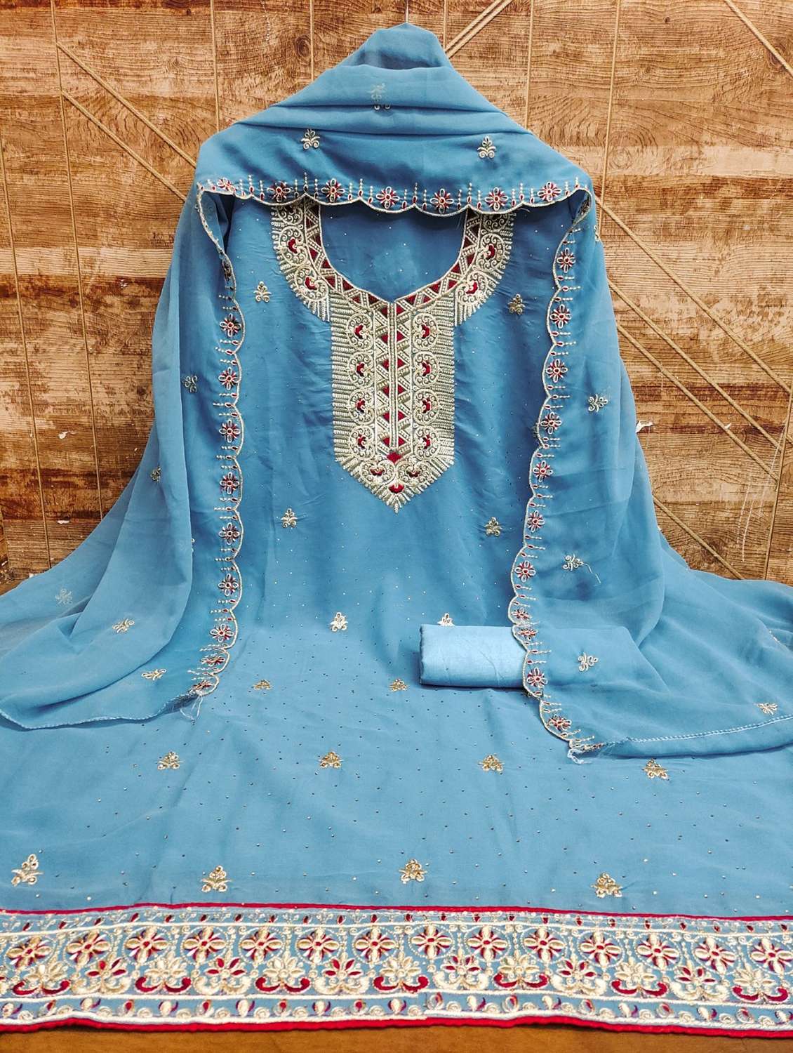 women solid with work embroidered unstitched suit set - 22022505 -  Standard Image - 2