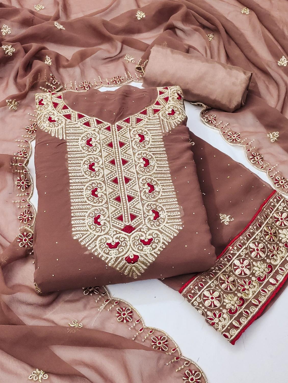 women solid with work embroidered unstitched suit set - 22022507 - Standard Image - 2