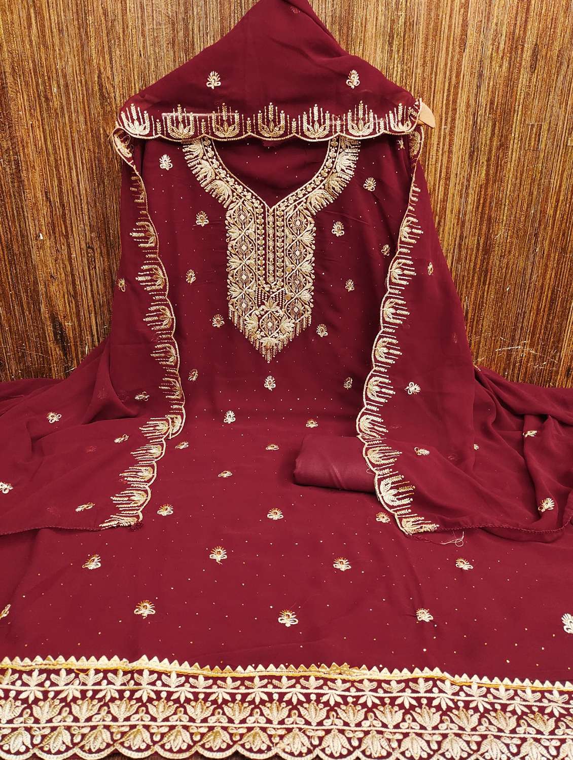 women solid with work embroidered unstitched suit set - 22022510 -  Standard Image - 2