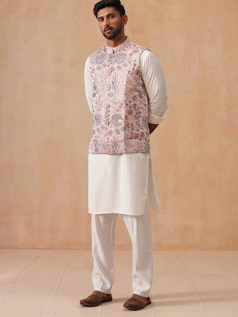 men embroidered mandarin collar nehru jacket - 22022543 -  Standard Image - 2