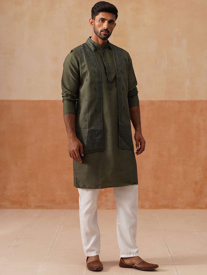 men embroidered mandarin collar nehru jacket - 22022547 -  Standard Image - 2