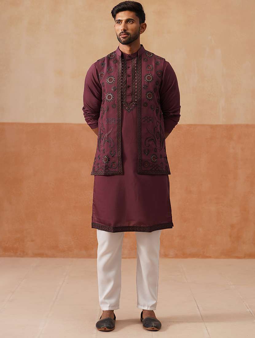 men embroidered mandarin collar nehru jacket - 22022548 -  Standard Image - 2