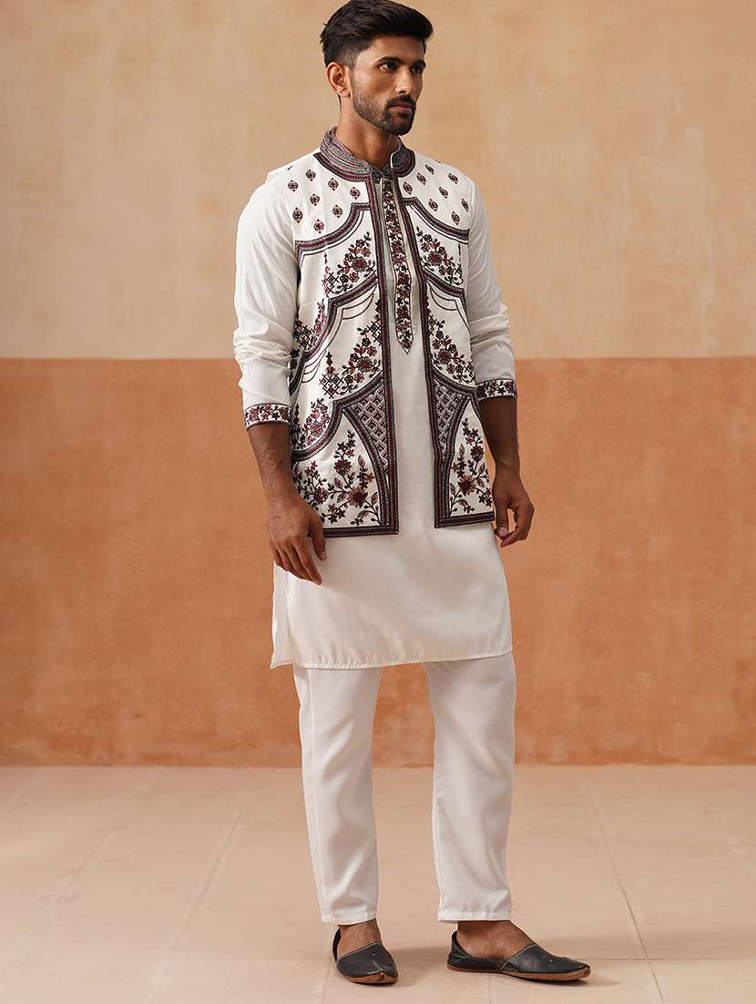 men embroidered mandarin collar nehru jacket - 22022549 -  Standard Image - 2