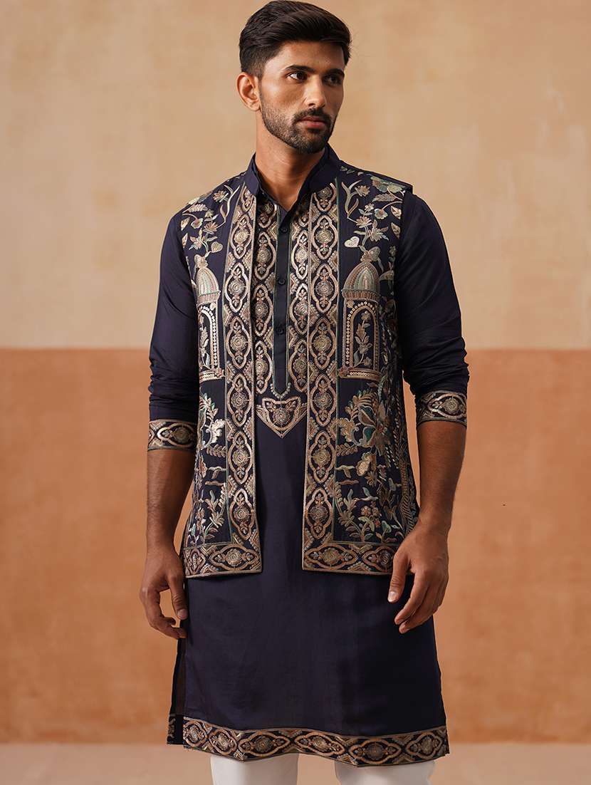 men embroidered mandarin collar nehru jacket - 22022550 -  Standard Image - 2