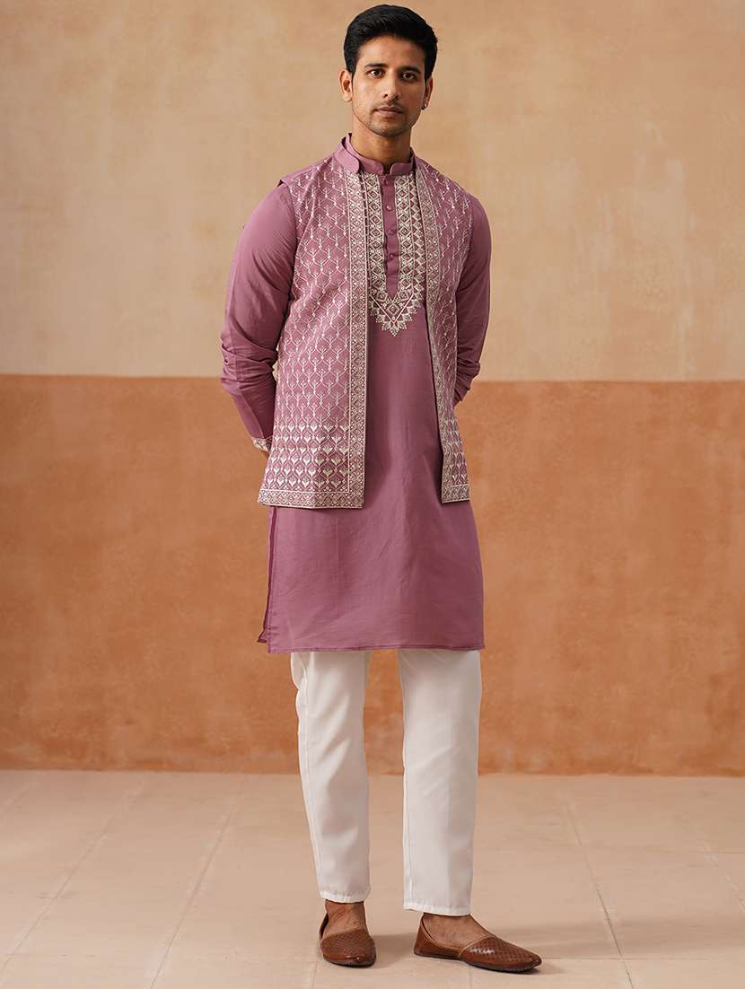 men embroidered mandarin collar nehru jacket - 22022551 -  Standard Image - 2