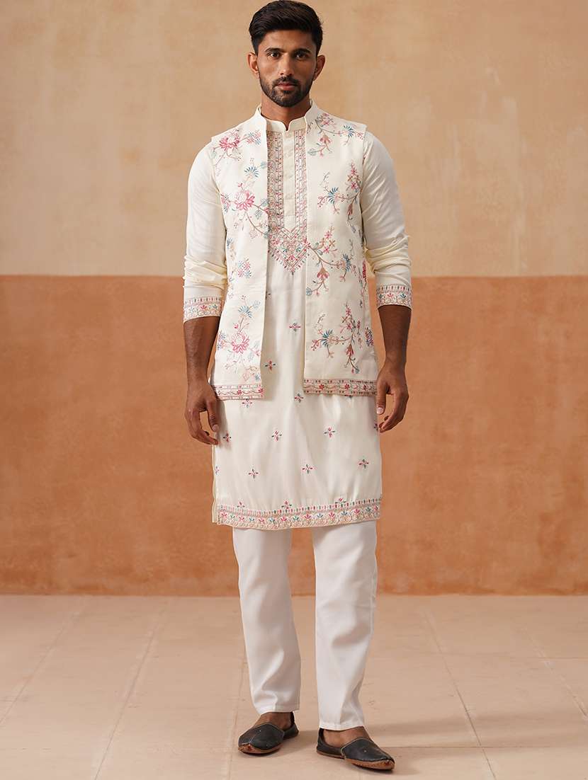 men embroidered mandarin collar nehru jacket