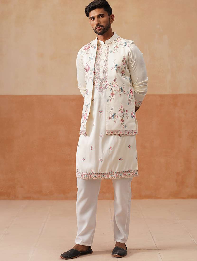 men embroidered mandarin collar nehru jacket - 22022552 -  Standard Image - 2