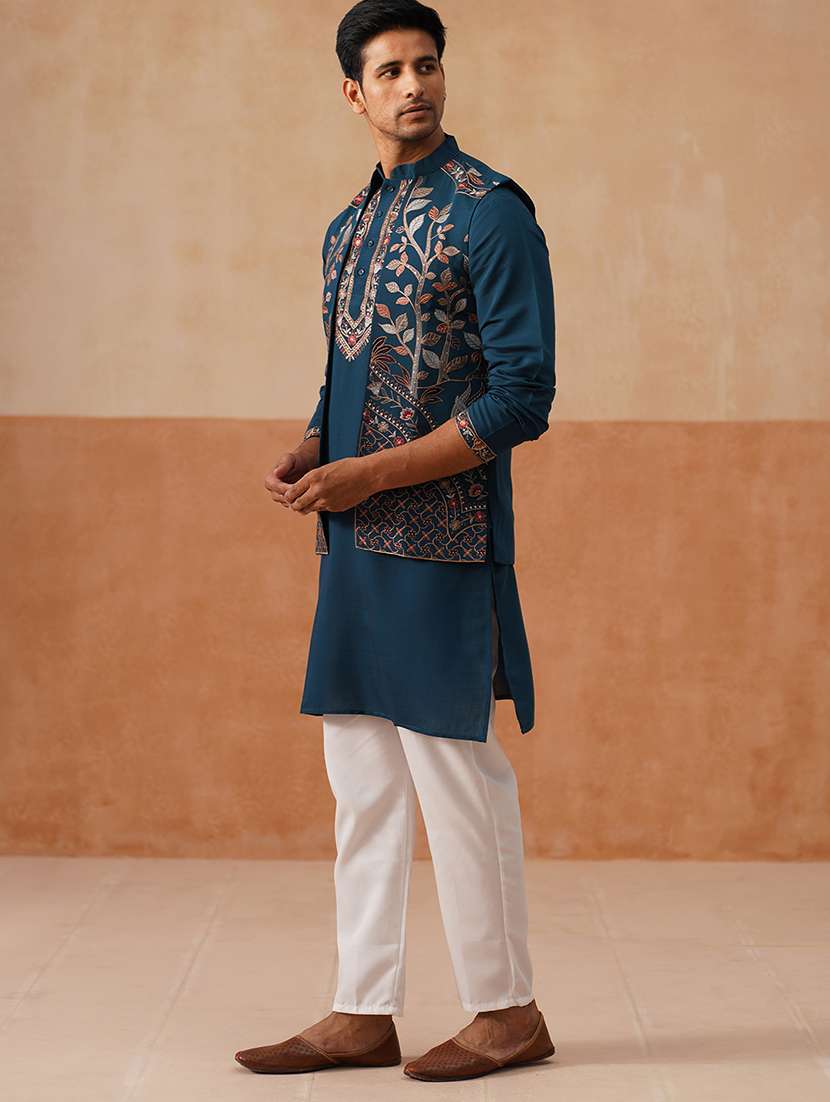 men embroidered mandarin collar nehru jacket - 22022553 -  Standard Image - 2
