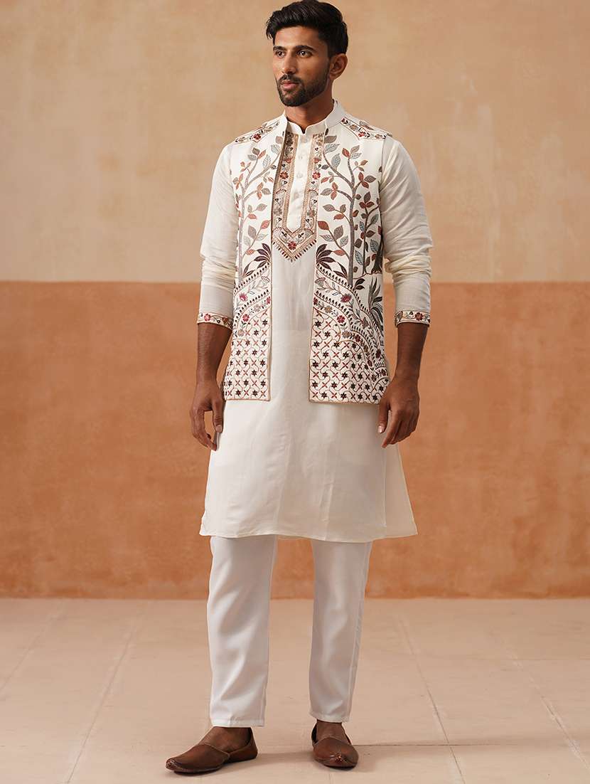men embroidered mandarin collar nehru jacket - 22022554 -  Standard Image - 2