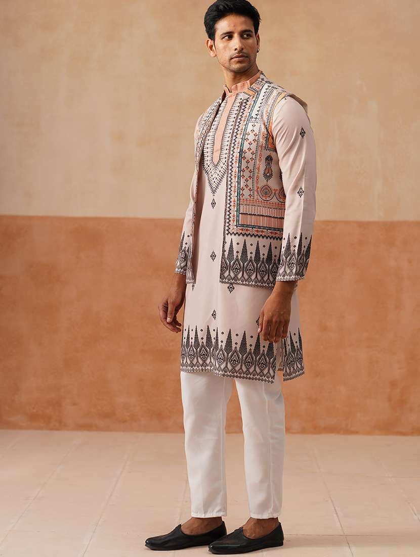 men printed mandarin collar nehru jacket - 22022556 -  Standard Image - 2