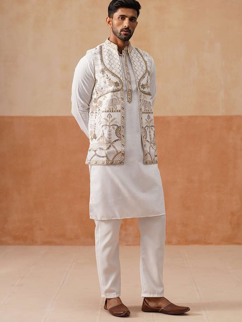 men embroidered mandarin collar nehru jacket - 22022558 -  Standard Image - 2