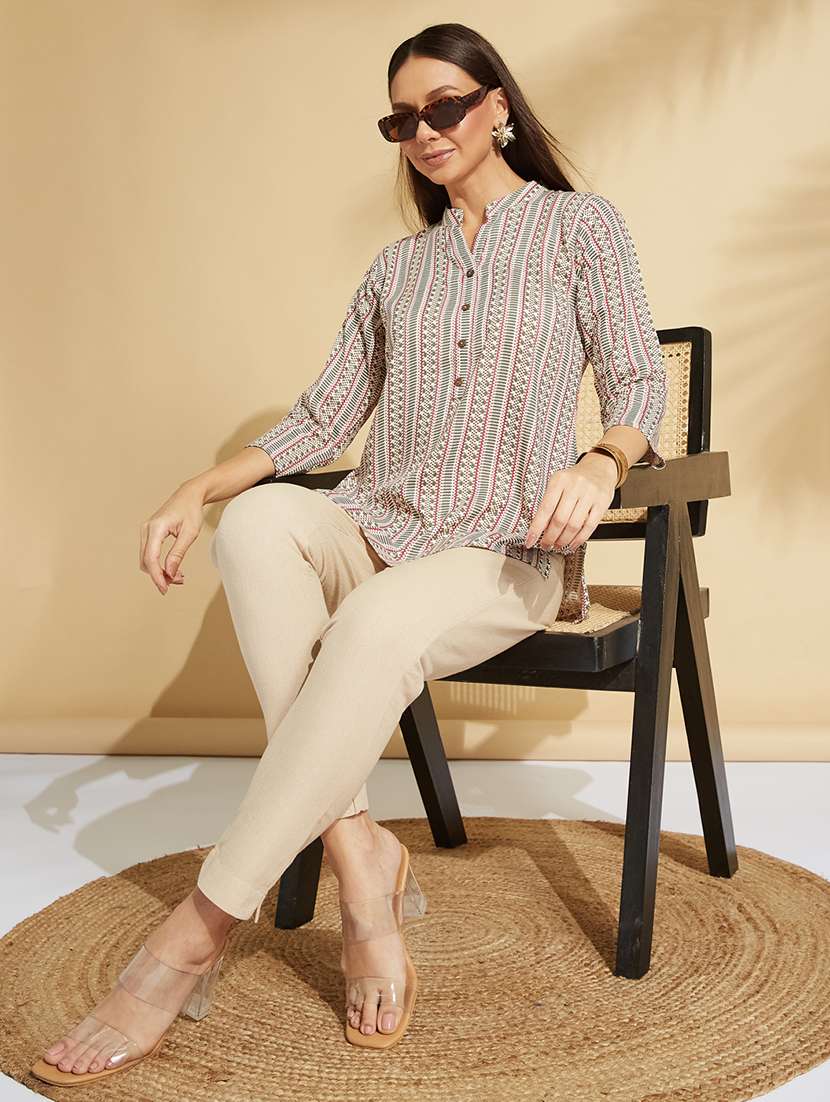 women printed three quarter sleeve straight kurti - 22022559 - Standard Image - 2