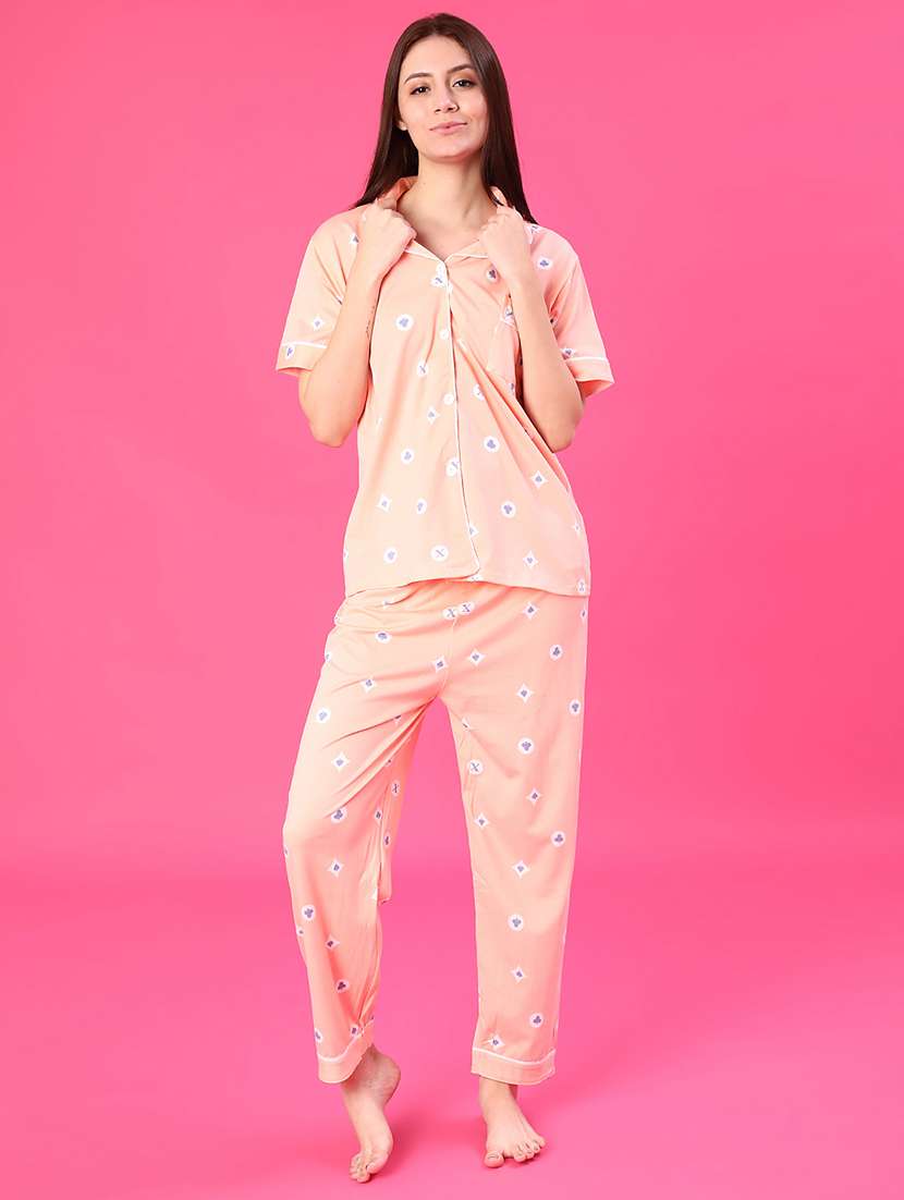 women printed short sleeve pyjama set nightwear - 22022574 -  Standard Image - 2