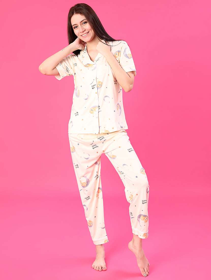 women printed short sleeve pyjama set nightwear