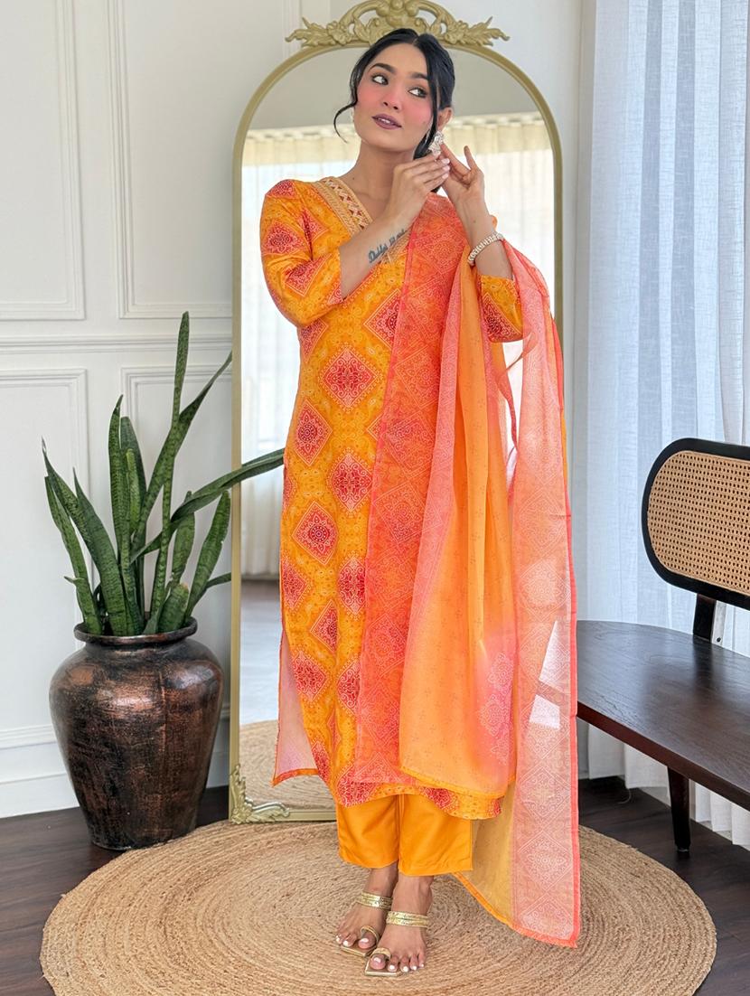 women embroidered three quarter sleeve kurta pant with dupatta set - 22022743 - Standard Image - 2