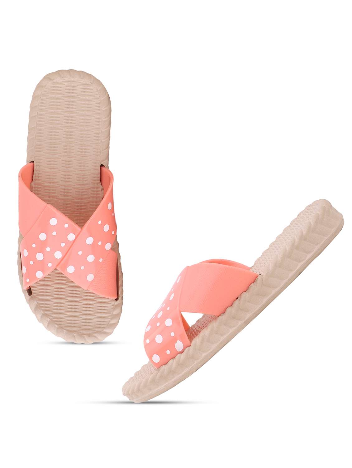 women peach polka doted slides  - 22023437 -  Standard Image - 2