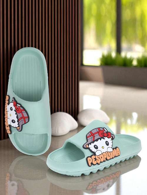 green solid slides flats for women - 22023439 -  Standard Image - 0