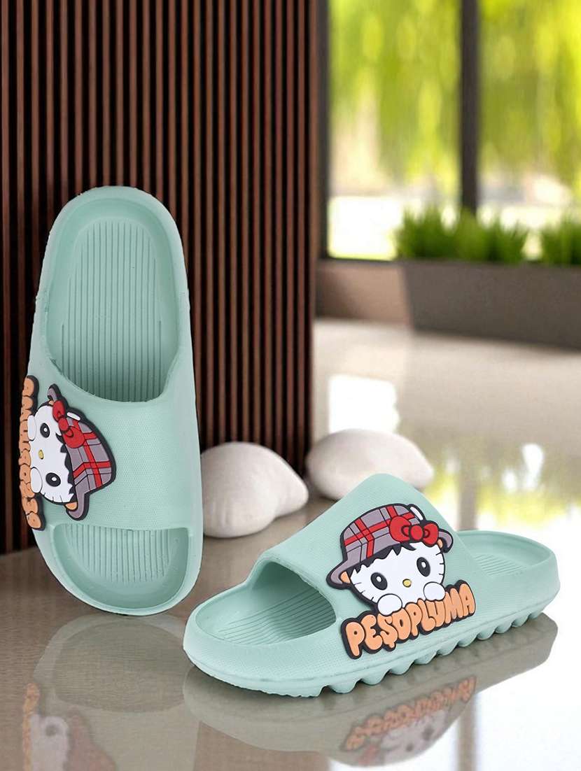 green solid slides flats for women - 22023439 -  Zoom Image - 0
