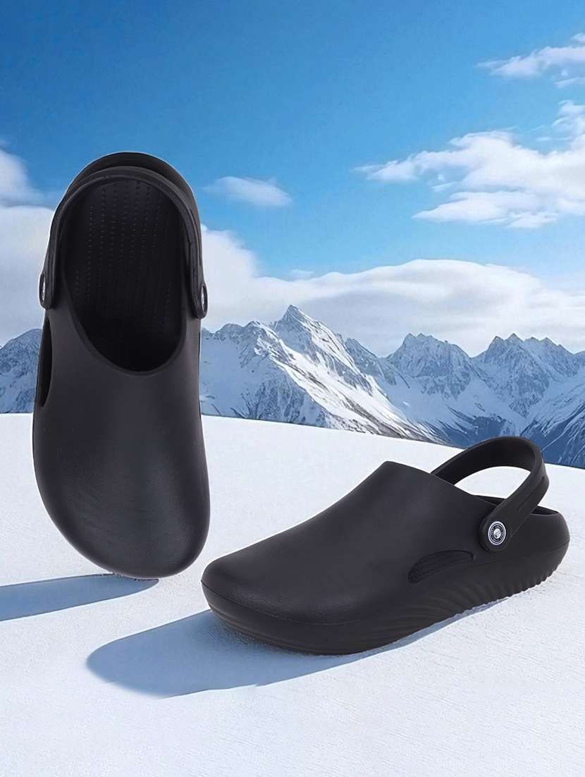 black solid slip-on clogs for men