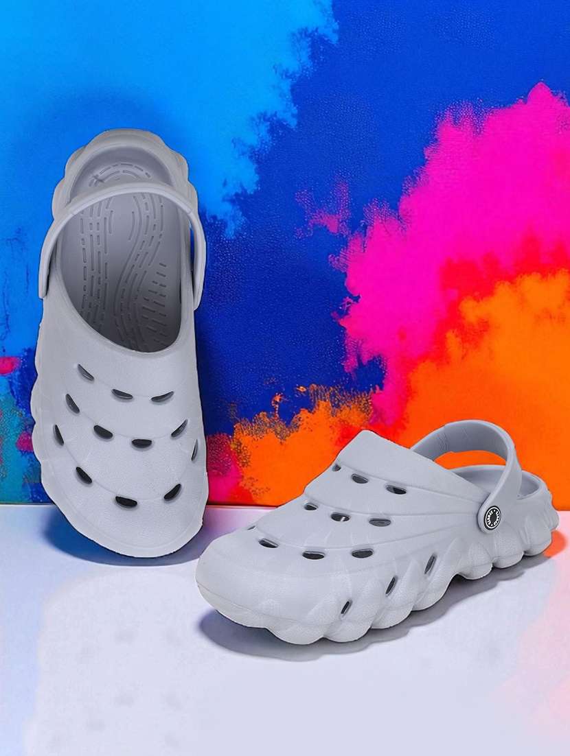 grey rubber slip on clogs for men