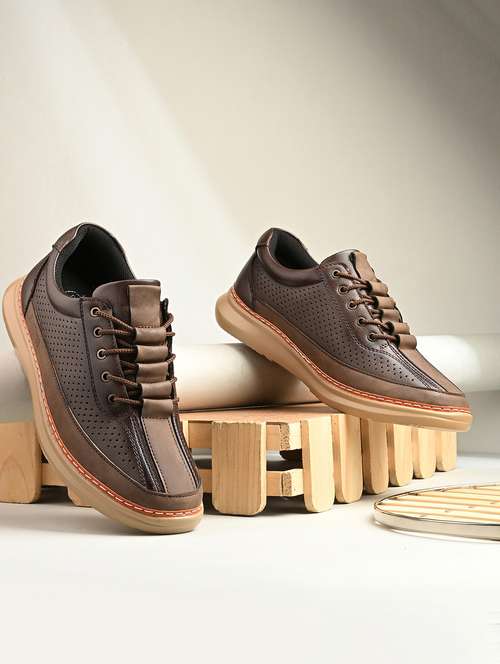 men solid brown lace up sneaker - 22024672 -  Standard Image - 0