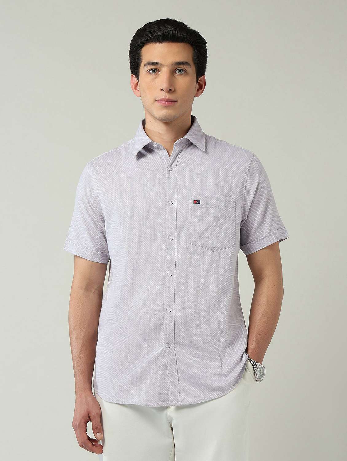 men self design short sleeve slim fit casual shirt - 22024835 -  Standard Image - 2