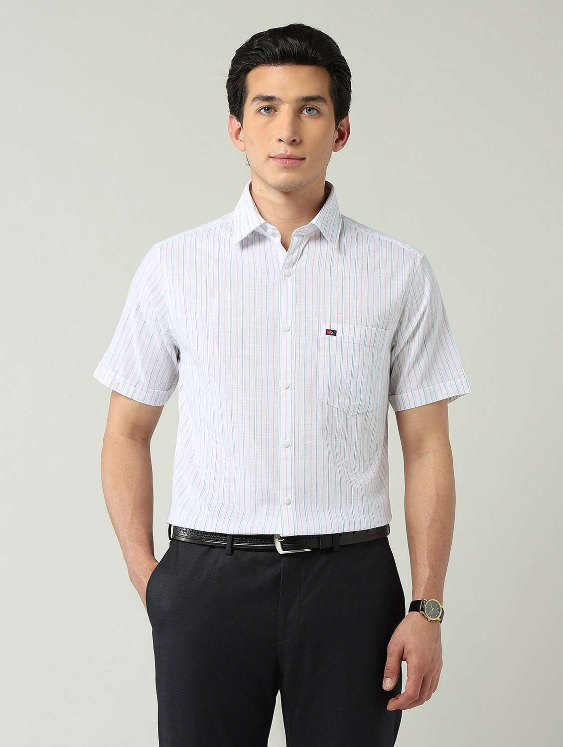 men striped short sleeve slim fit formal shirt - 22024836 -  Standard Image - 2