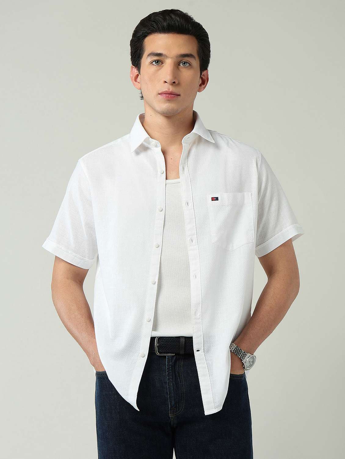 men solid short sleeve regular fit casual shirt - 22024837 -  Standard Image - 2