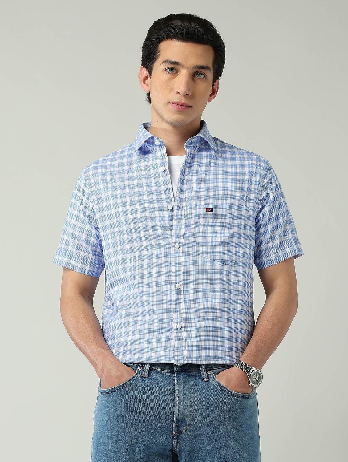 men checkered short sleeve slim fit casual shirt - 22024838 - Standard Image - 2
