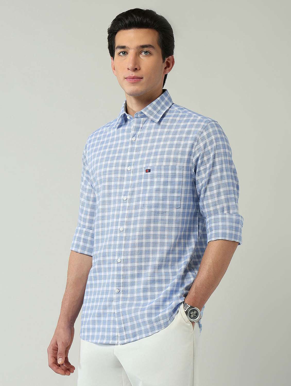 men checkered long sleeve slim fit casual shirt - 22024839 -  Standard Image - 2