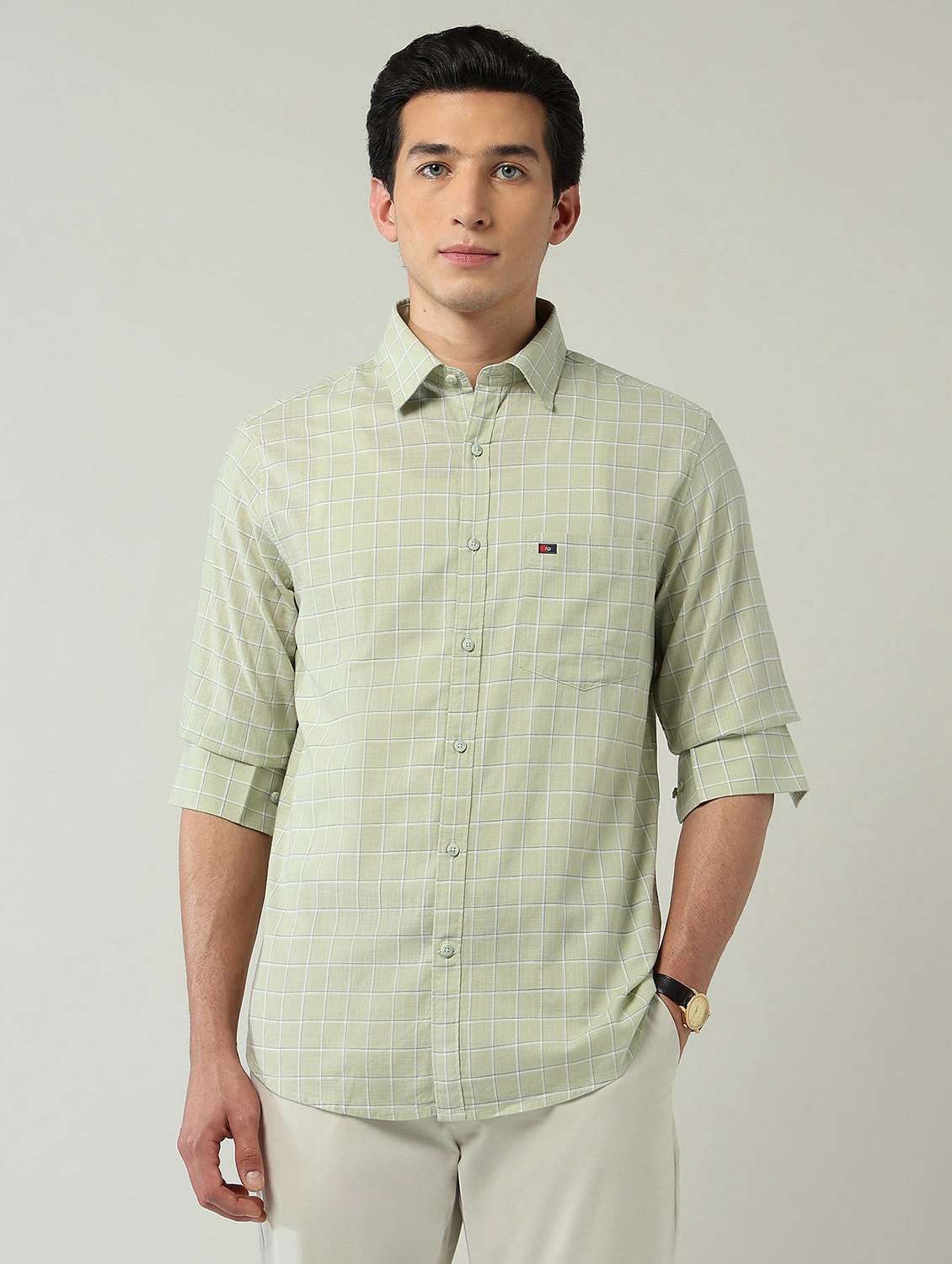 men checkered long sleeve slim fit casual shirt - 22024840 -  Standard Image - 2