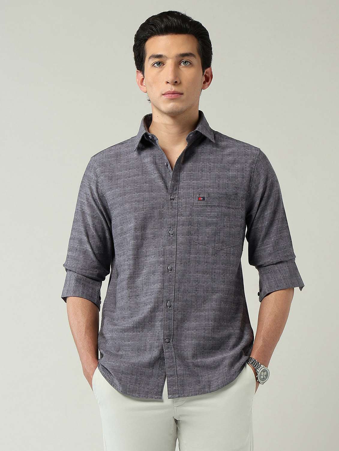 men self designed collared long sleeve casual shirt - 22024841 -  Standard Image - 2