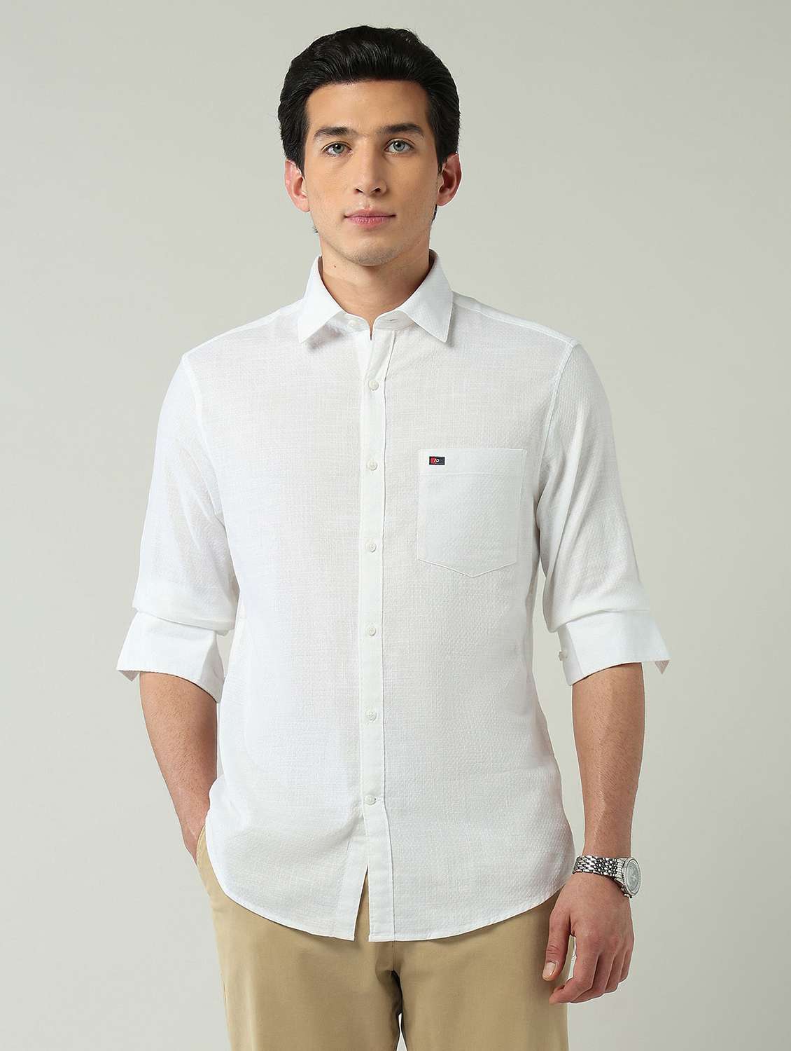 men solid long sleeve slim fit casual shirt - 22024842 -  Standard Image - 2