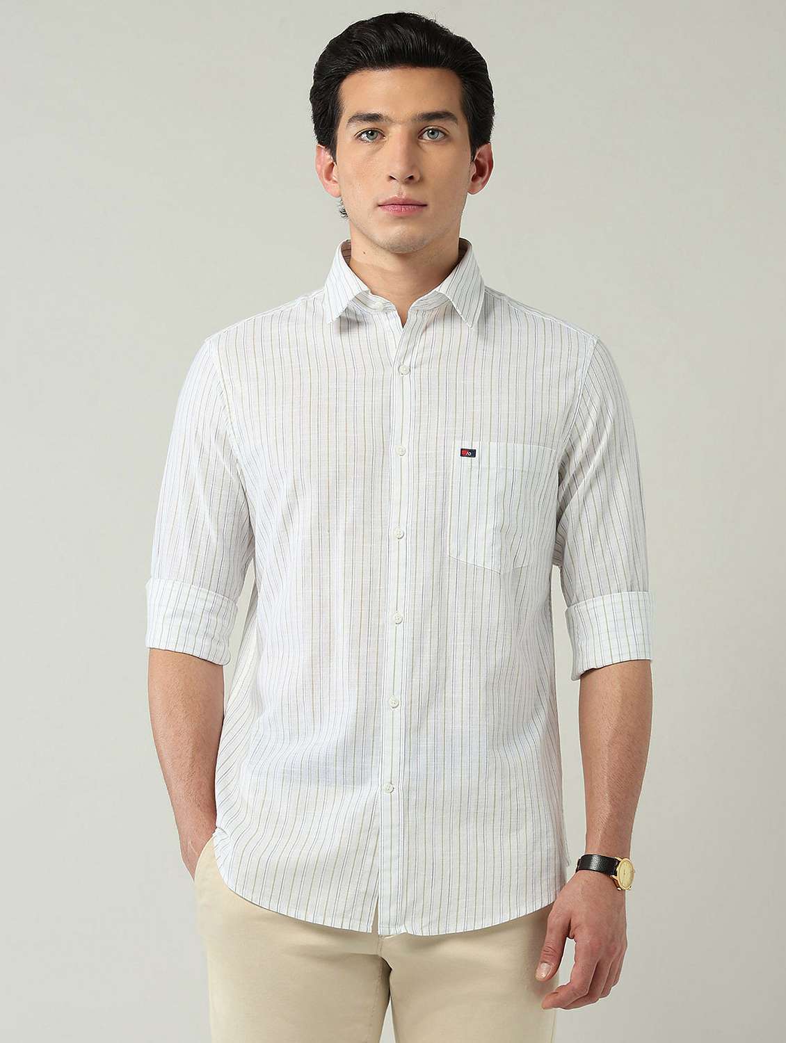 men striped long sleeve slim fit casual shirt - 22024843 -  Standard Image - 2