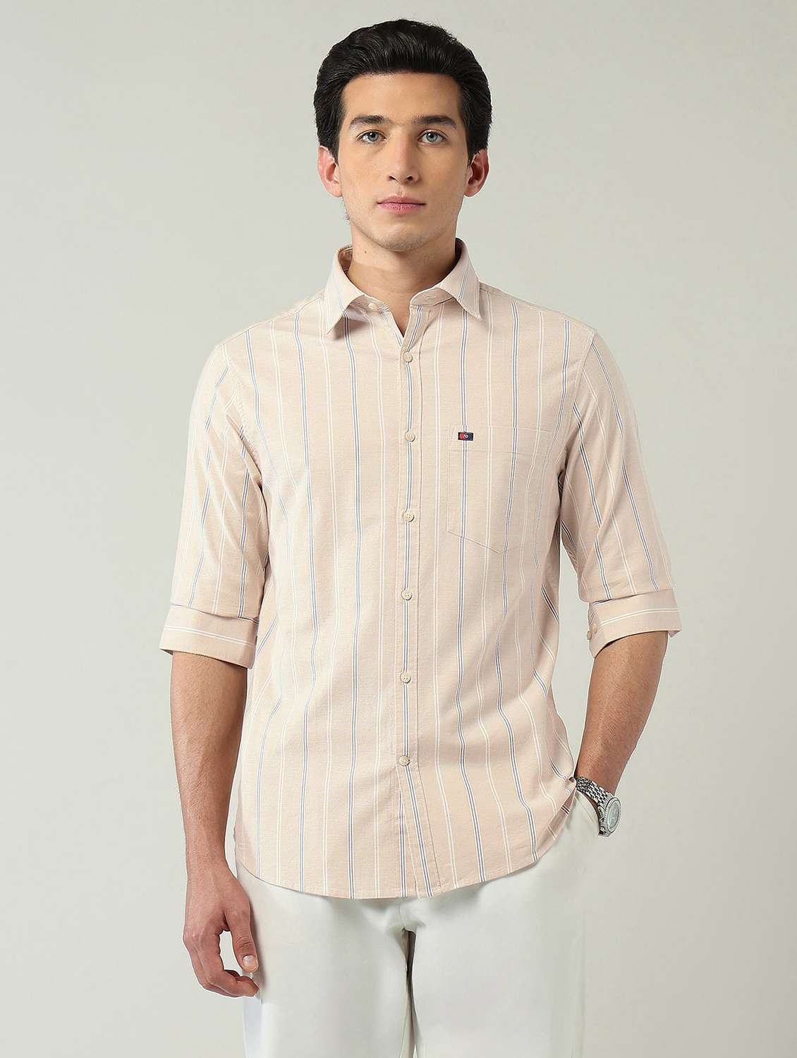 men striped long sleeve slim fit casual shirt - 22024845 -  Standard Image - 2