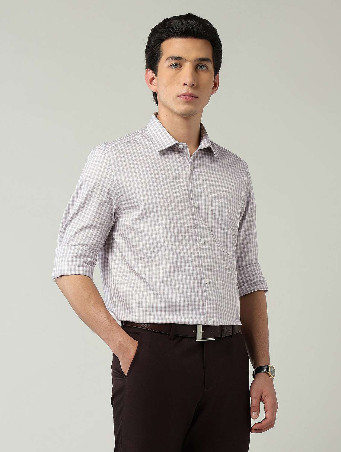 men checkered long sleeve regular fit formal shirt - 22024851 -  Standard Image - 2