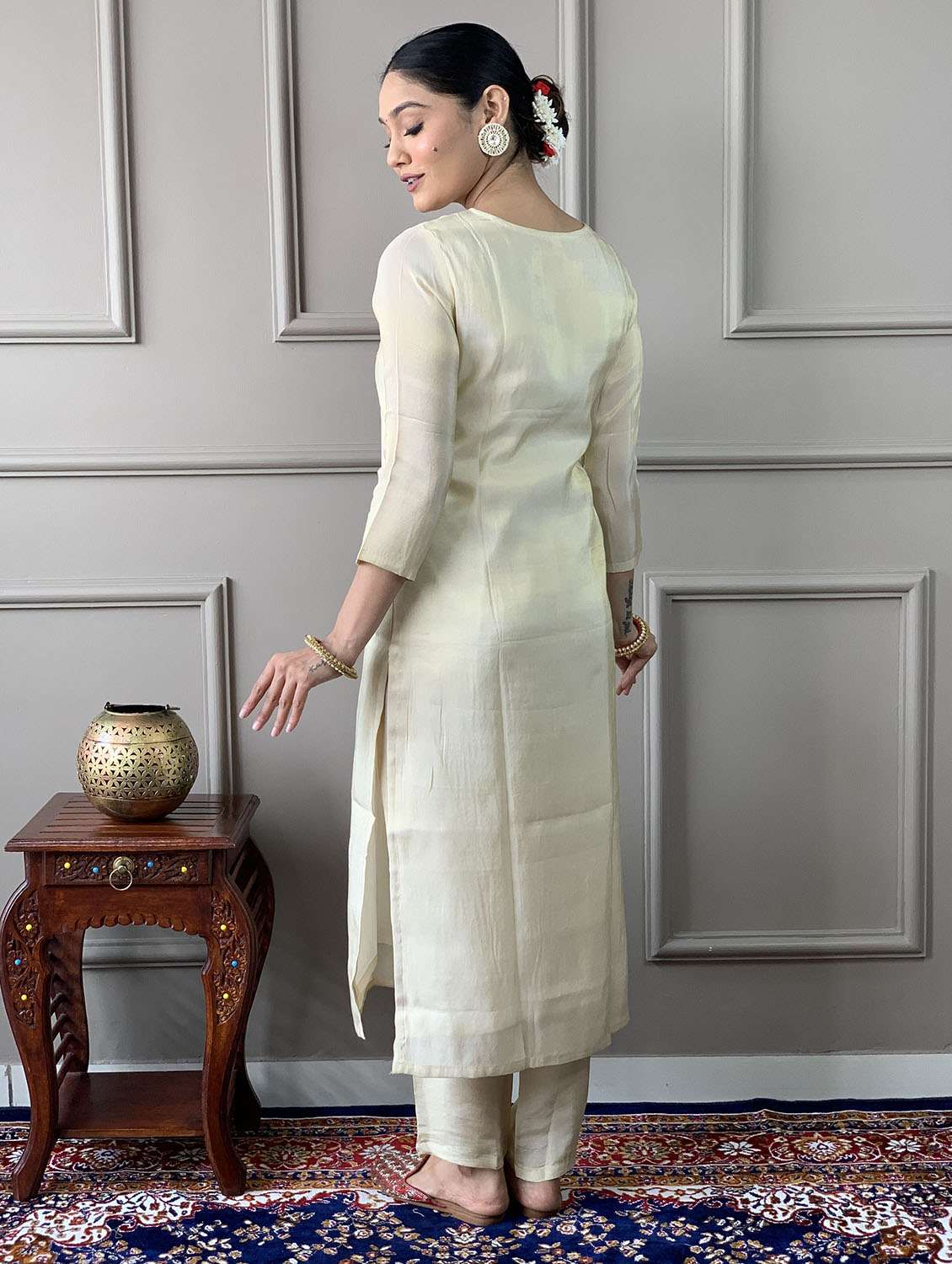 women embroidered three quarter sleeve kurta pant with dupatta set - 22024861 - Standard Image - 2