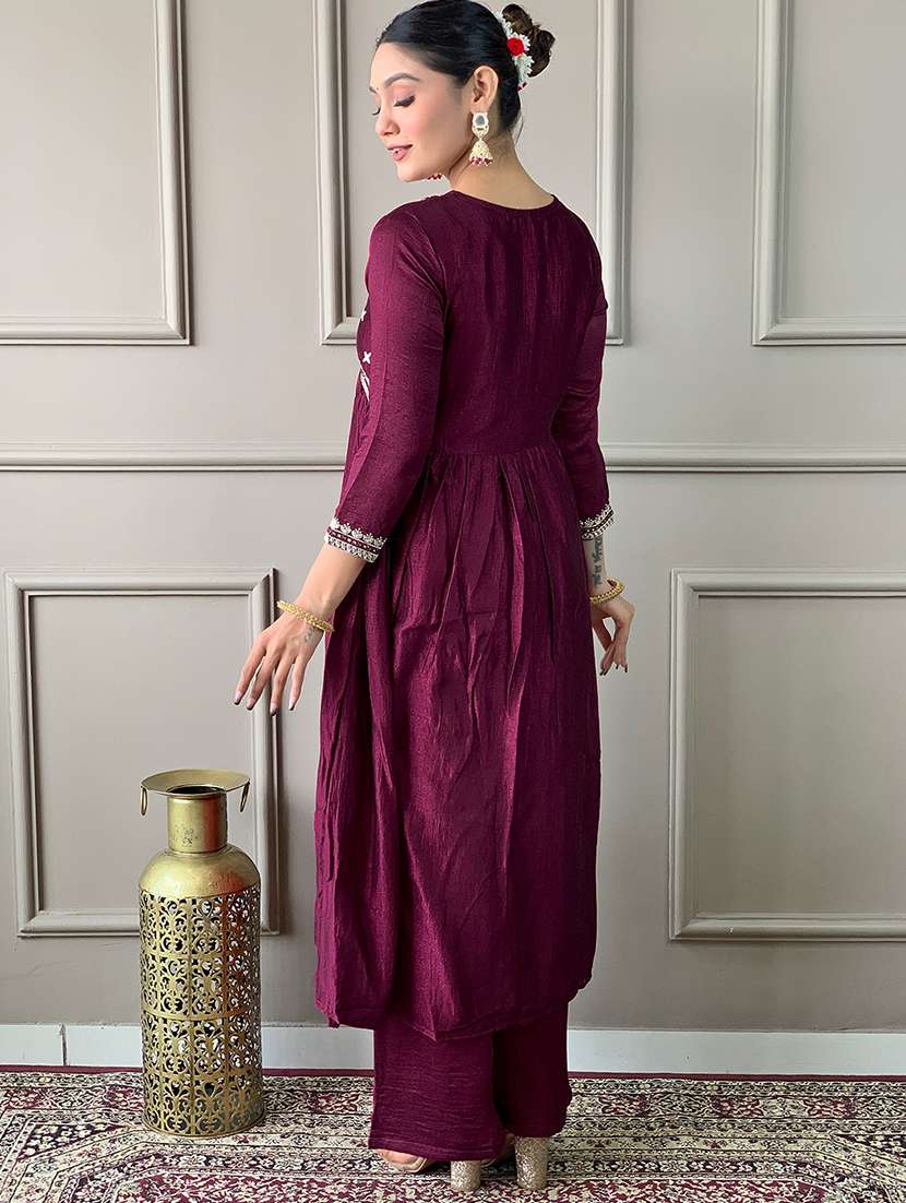 women embroidered three quarter sleeve kurta palazzo with dupatta set - 22024863 -  Standard Image - 2