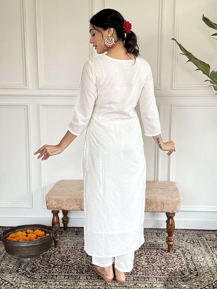 women embroidered three quarter sleeve kurta pant with dupatta set - 22024865 -  Standard Image - 2