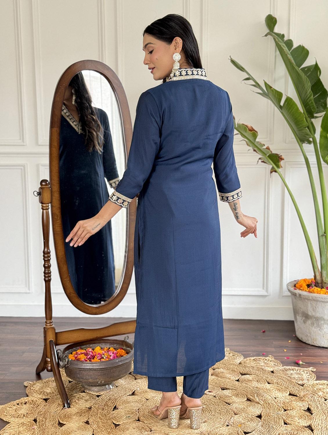 women embroidered three quarter sleeve kurta pant with dupatta set - 22024866 - Standard Image - 2